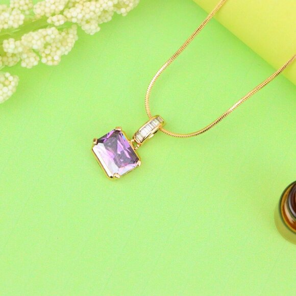 "Elegant Purple Emerald Cut Pendant with Gold Plated Baguette Bail, XPPT1779 - Picture 12 of 13